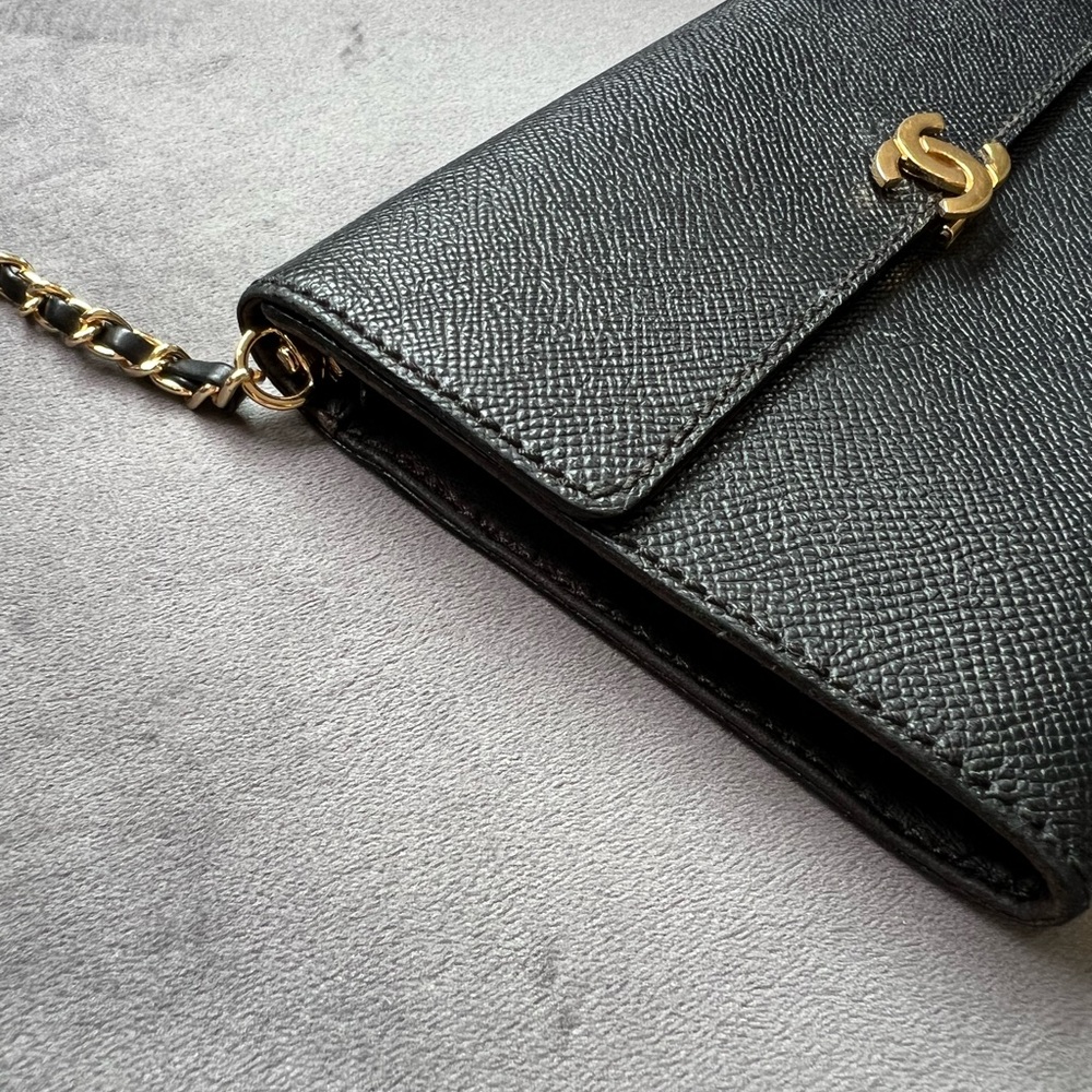 Vintage caviar Chanel black and gold clutch wallet on chain crossbody bag - Picture 8 of 17